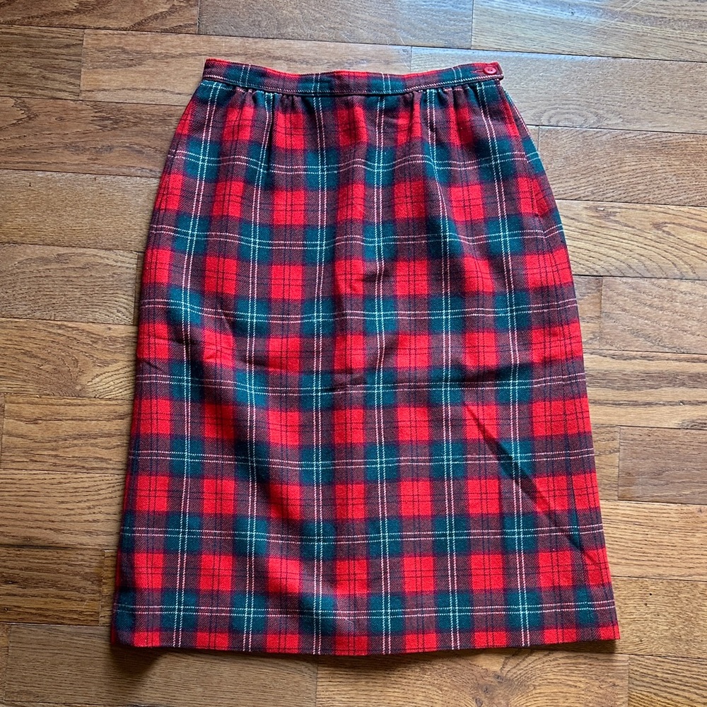 Vintage Pendleton Red and Green Plaid Pencil Skirt